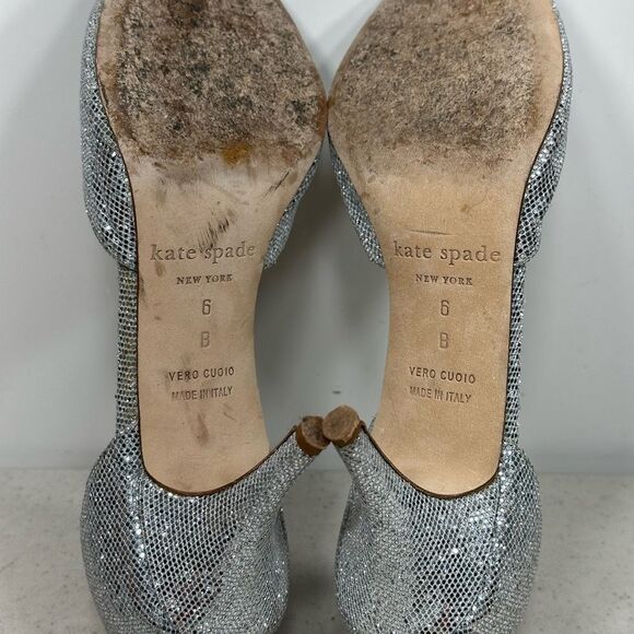 Kate Spade Sage Silver Glitter D'orsay Open Toe Heels Pumps Size 6 - Picture 7 of 7